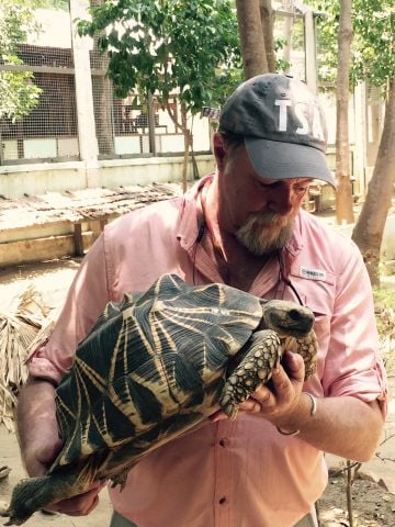 Rick with giant female Burmese Star tortoise